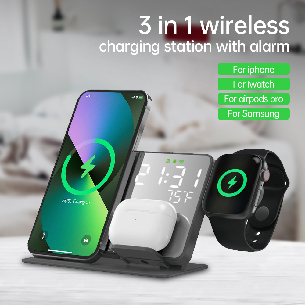 3 in 1 Wireless Charger For iP - Digital Alarm Clock review and price