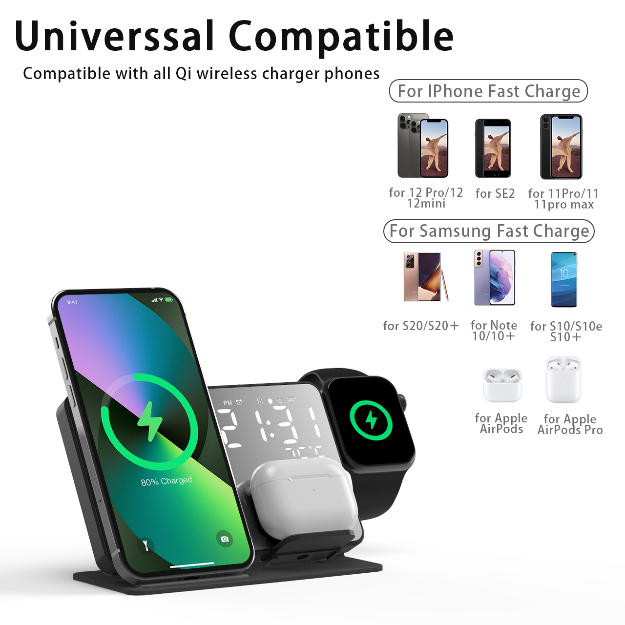 3 in 1 Wireless Charger For iP - Digital Alarm Clock review and price