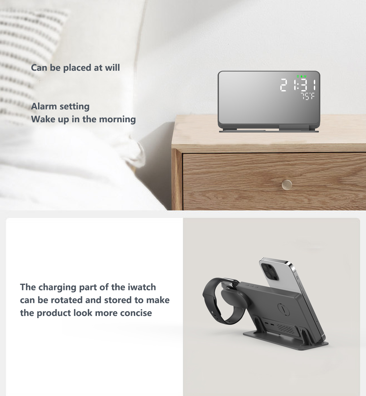 3 in 1 Wireless Charger For iP - Digital Alarm Clock review and price